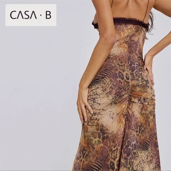 NEW to CASA B💫|Seraphina Sheer Cut-Out Frill Leopard Script Print Maxi dress - Picture 11 of 16
